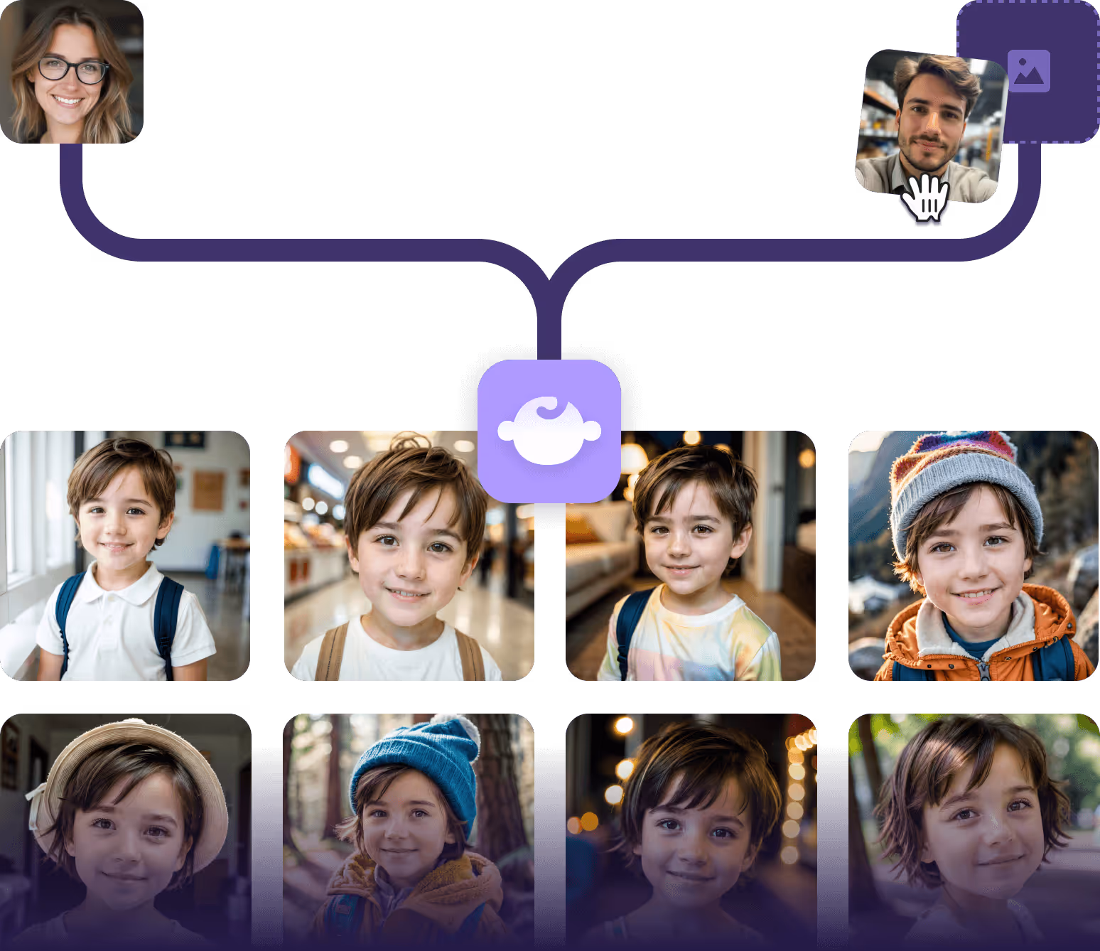 AI baby generator preview showing predicted baby face from two parent photos