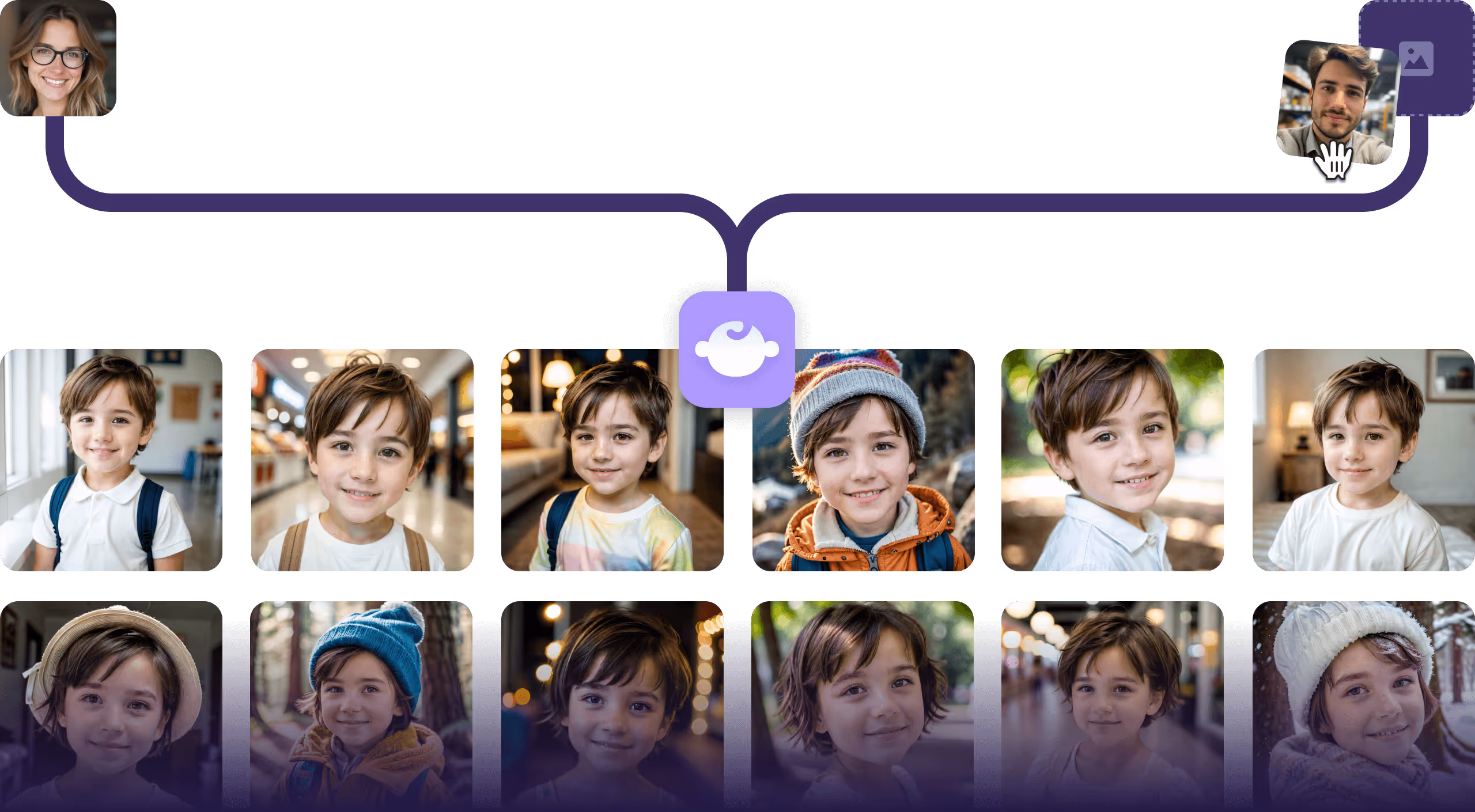 AI baby generator preview showing predicted baby face from two parent photos